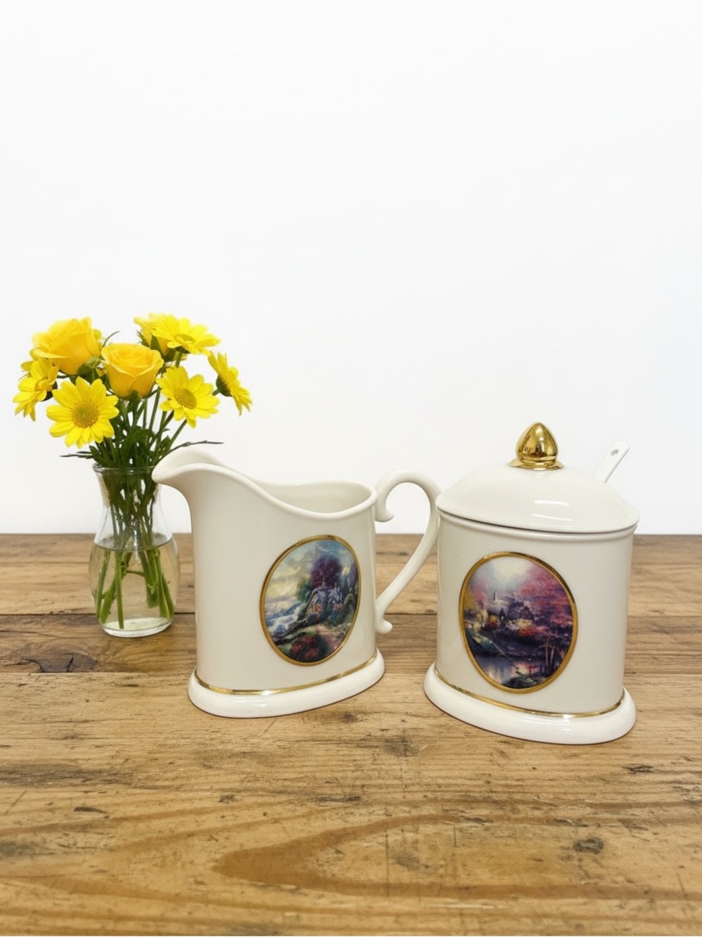AVON Thomas Kinkade Creamer & Sugar Bowl Set New Day Dawning
